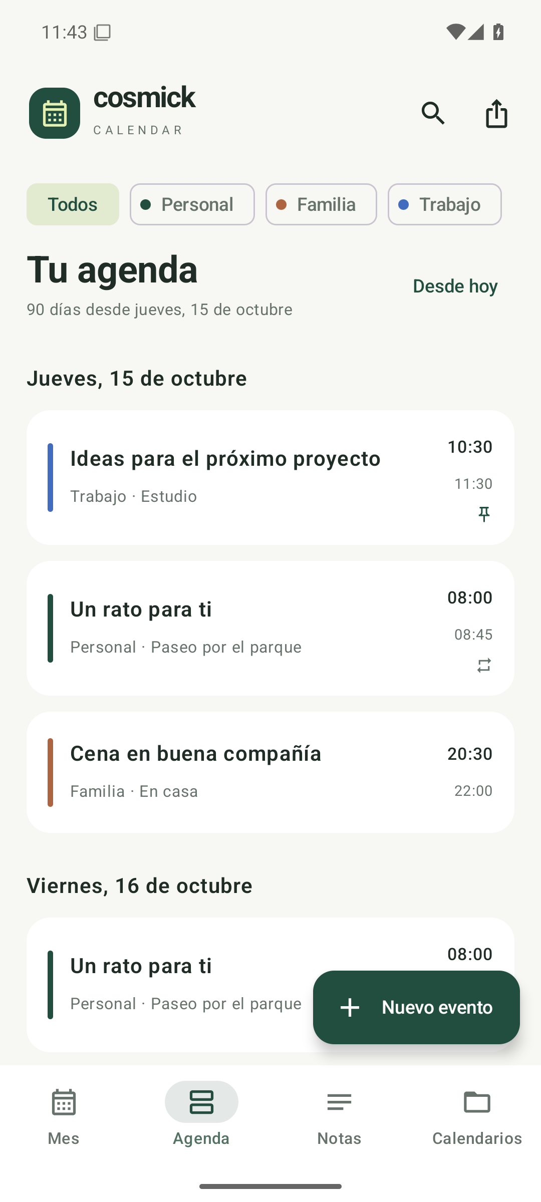 Agenda de Cosmick Calendar