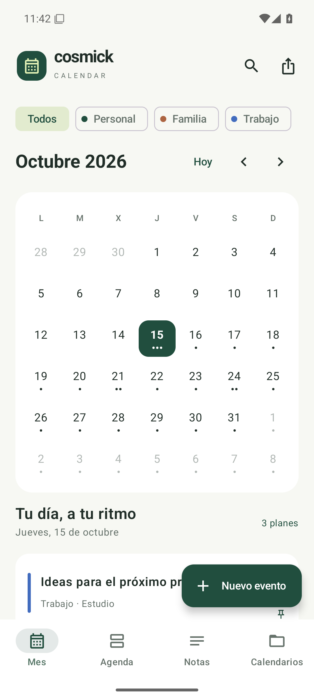 Calendario mensual real de Cosmick Calendar