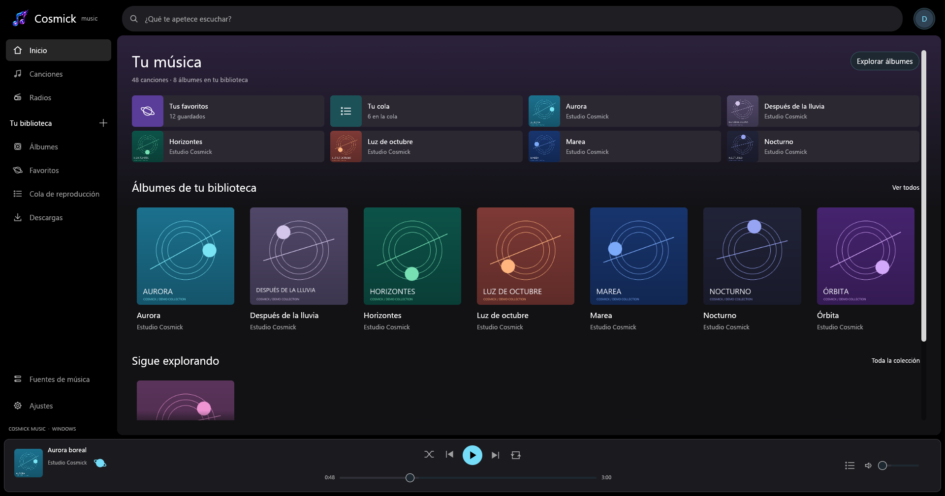 Biblioteca real de Cosmick Music para Windows
